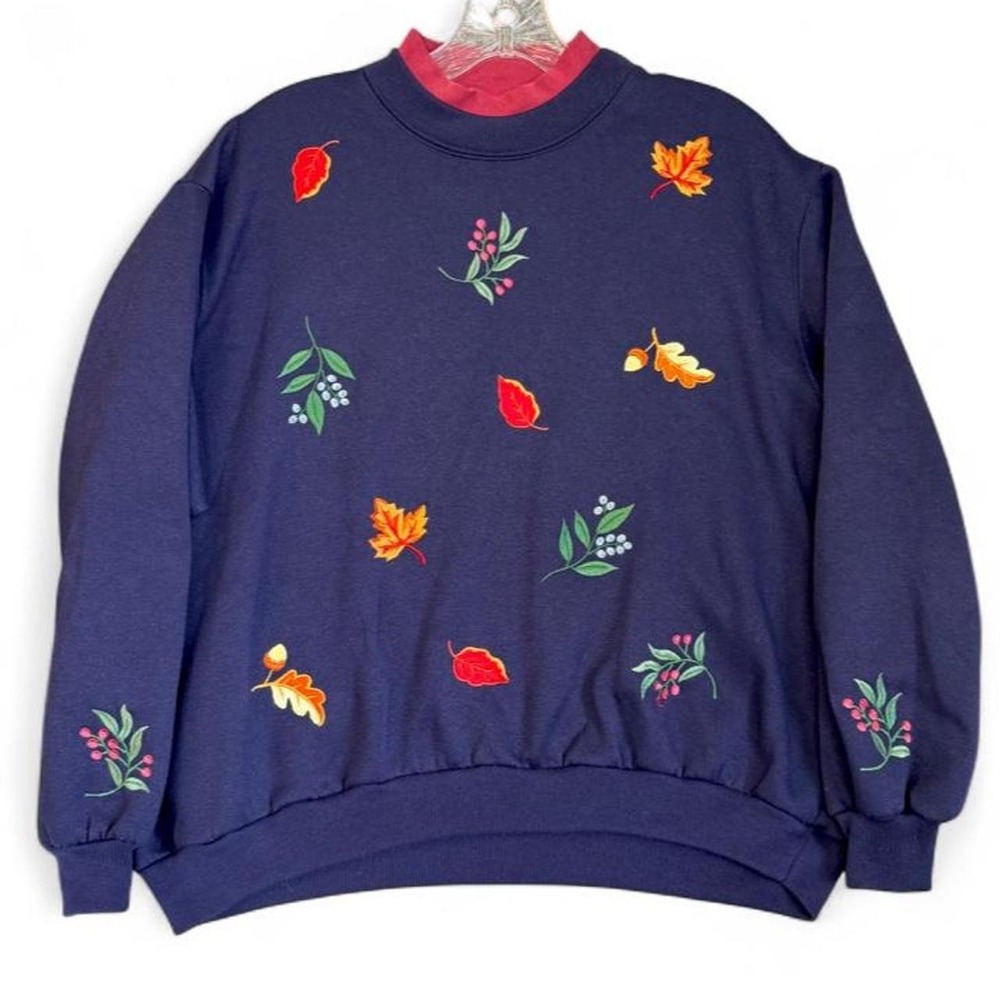 Vintage BonWorth Womens Medium Petite Embroidered Fall Leaves Sweatshirt
